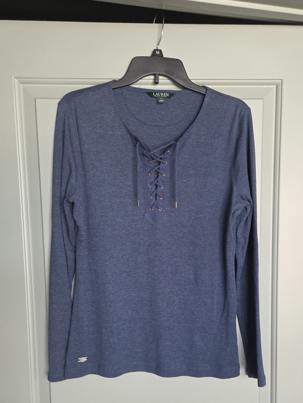 Lauren Ralph Lauren Heather Navy Lace-Up Long Sleeve Tee